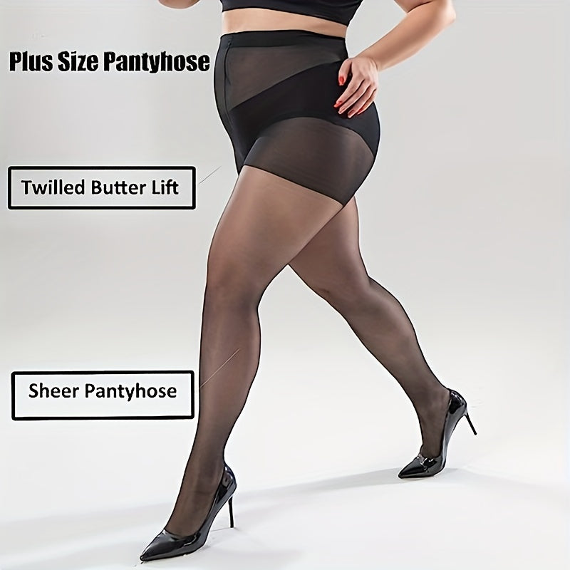 One pair of plus size nylon pantyhose for women made of 89% Nylon and 11% Spandex. Ultra-thin, anti-run, full-coverage solid color tights that can be hand washed.