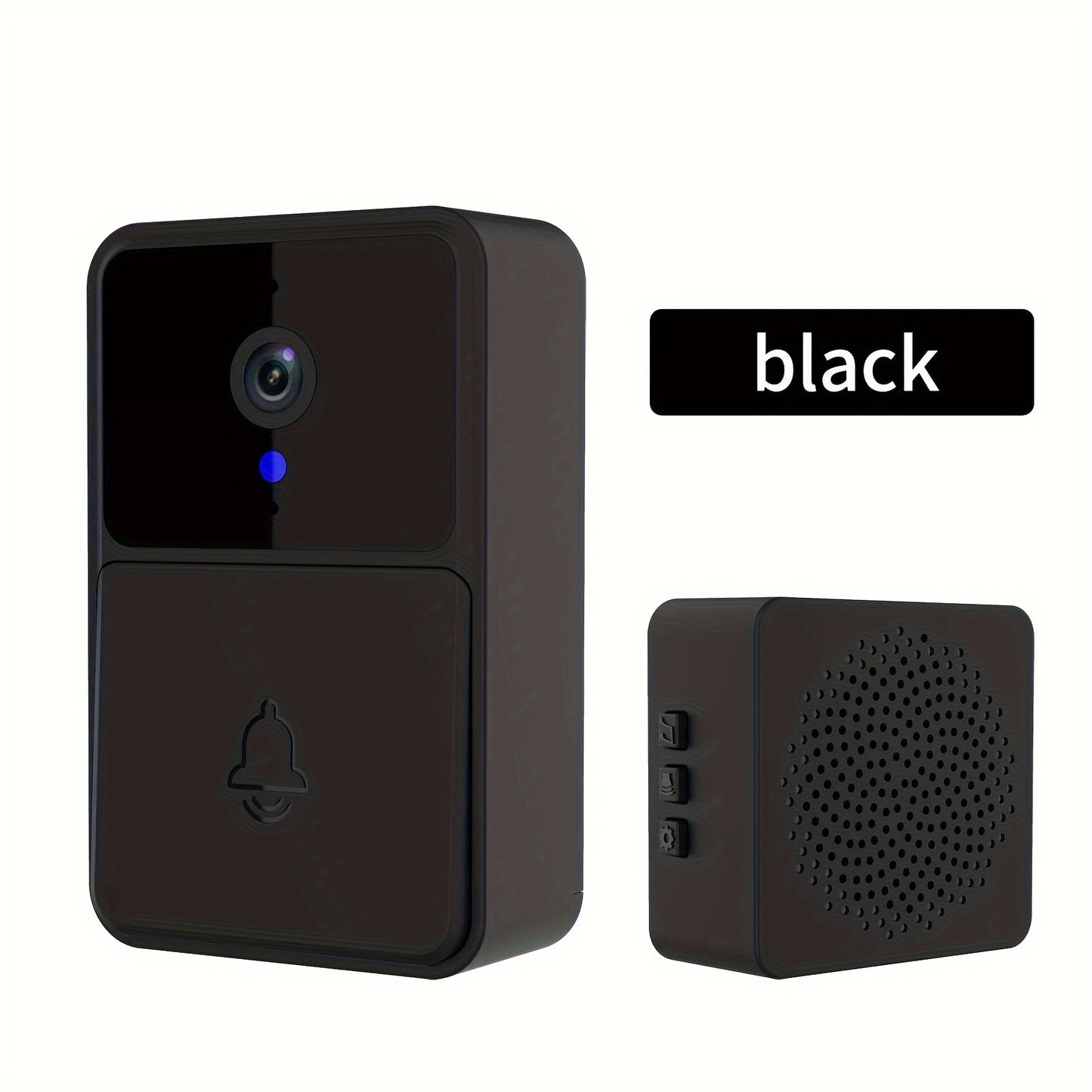 Wireless smart doorbell with HD camera, night vision, two-way audio, and app control.