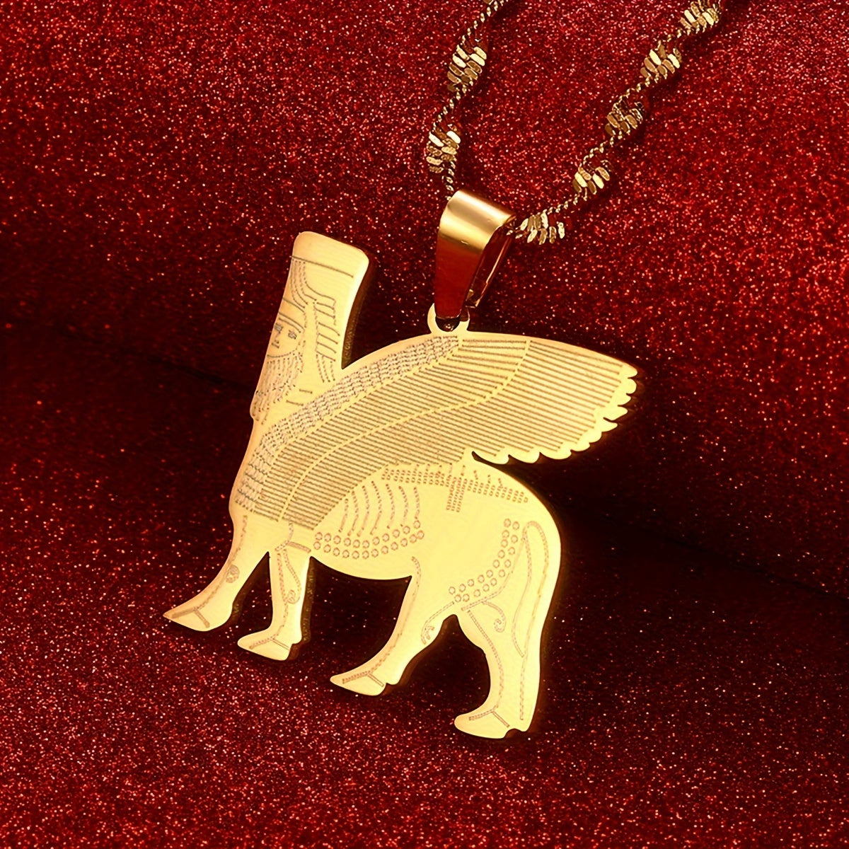 Lamassu Assyrian Deity Pendant Necklace in Stainless Steel - Perfect for Both Everyday & Party Wear