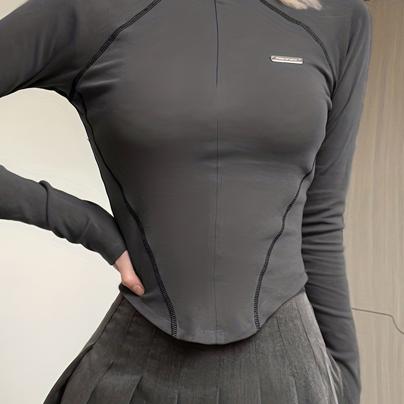 New for Summer 2023, this women's casual sports t-shirt has a cool motorcycle vibe with an invisible zipper design, perfect for autumn and winter with a stand-up collar and long sleeves.