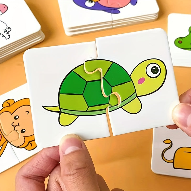 32pcs Animal and fruit themed match puzzle flash cards for children aged 3-8, promoting cognitive skills development. Ideal for winter and Ramadan Mubarak.