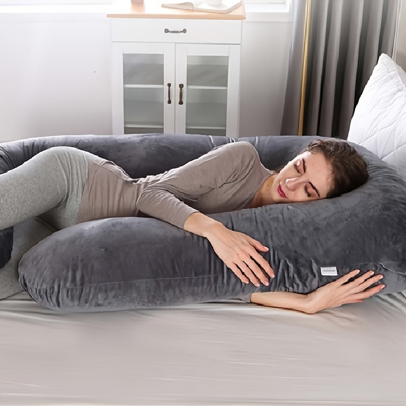 J-Shape Pregnancy Pillow with Cooling Dark Grey Cover - Ideal for Sleeping and Support During Pregnancy, Maternity, and for Adults - A Must-Have for Expecting Mothers.