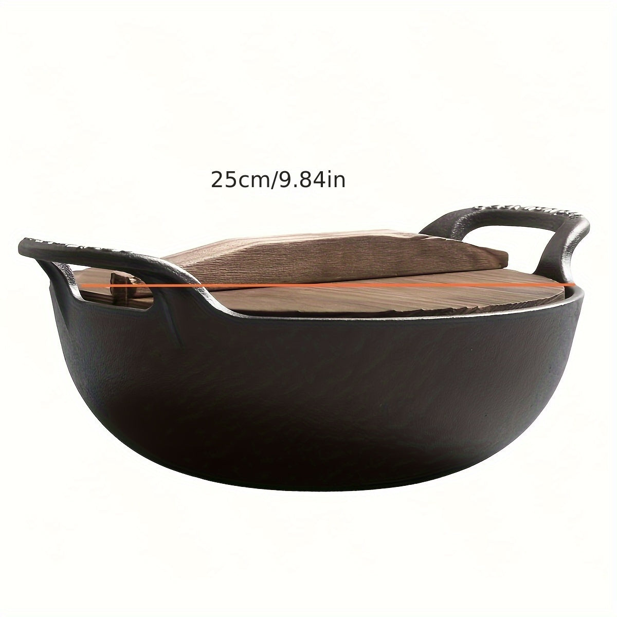 Multi-functional Cast Iron Skillet with Wooden Lid - Ideal for Braising, Sautéing & Deep Frying - Must-Have Kitchen Accessory in Oval Design