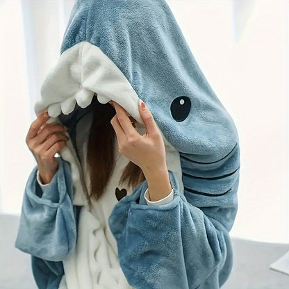 The Shark Wearable Blanket Hoodie is perfect for adults who love cute animal themes. Made with soft and cozy polyester knit, this portable blanket comes with a convenient hood for extra warmth. It is machine washable for easy care and can be worn as a