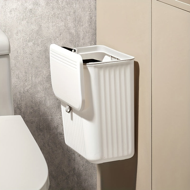 1pc Plastic wall-mounted trash bin with toilet paper storage, space-saving square design, easy installation, no electricity.