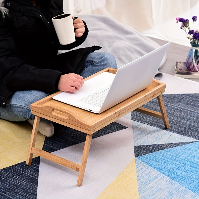 Multifunctional Bamboo Folding Table Bed - Convenient Laptop Desk with Tray & Handles, Perfect for Elderly, College Dorms & Outdoor Spaces