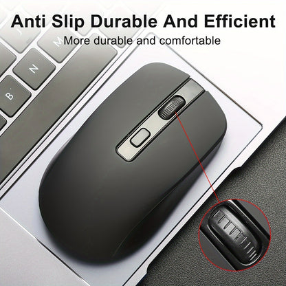 Battery powered 4D Button Wireless Optical Mouse with an ambidextrous plastic design for laptops and desktops - battery not included.