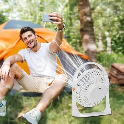 The TENGQU Portable USB Rechargeable Fan features a 1200mAh Lithium Battery and 5-Speed High-Velocity Table Fan. Perfect for use in the home, office, bedroom, or outdoors, this compact fan has a polished plastic design with button control for easy