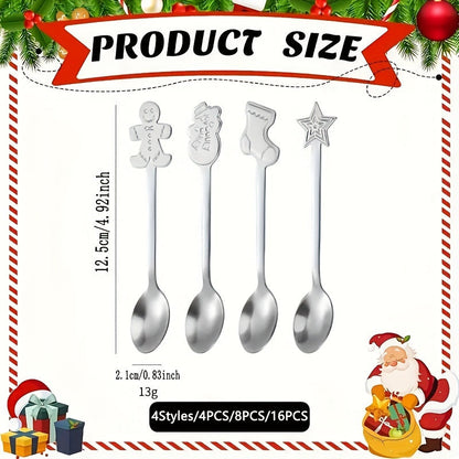 Get a set of 12/20 charming Christmas spoons made of top-quality stainless steel. These mini spoons are ideal for stirring coffee, tea, cocktails, milkshakes, and jams. They make the perfect festive table decoration for Christmas parties with 4 different