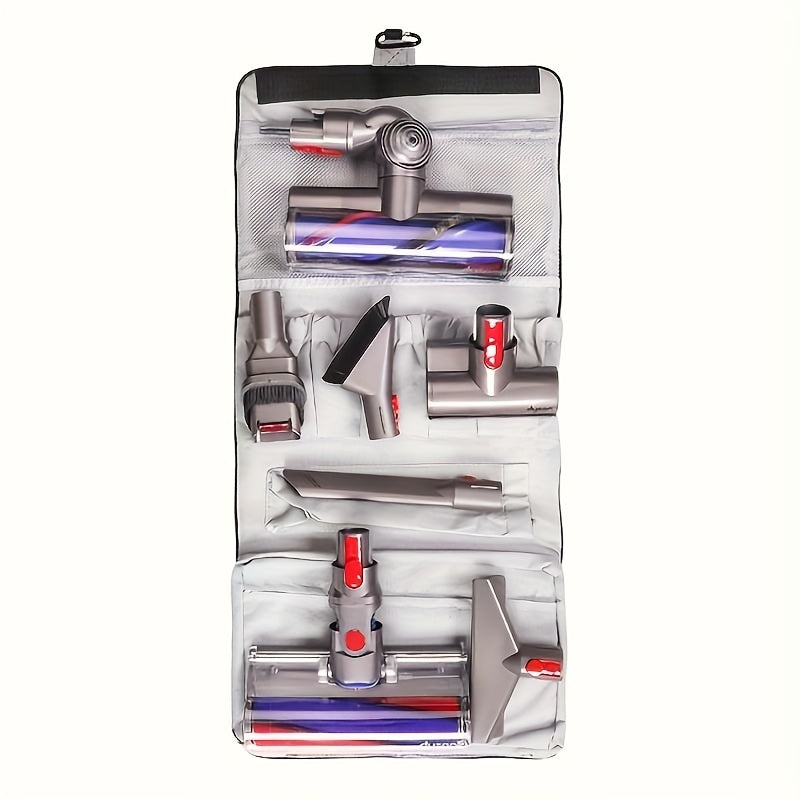 Storage bag for vacuum cleaner accessories, designed to hang for convenient tool storage.