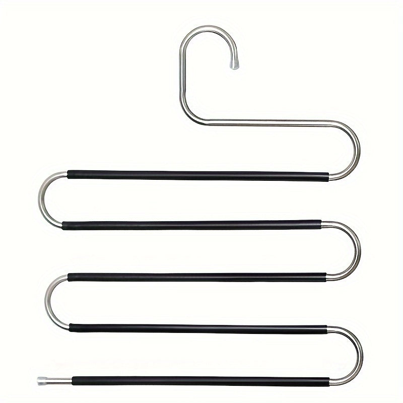 Organize your wardrobe with ease using the Stainless Steel Multi-Layer Pants Hanger. This space-saving solution features non-slip S-shaped clips, perfect for hanging clothes and towels in a tidy fashion. Say goodbye to clutter and hello to organized