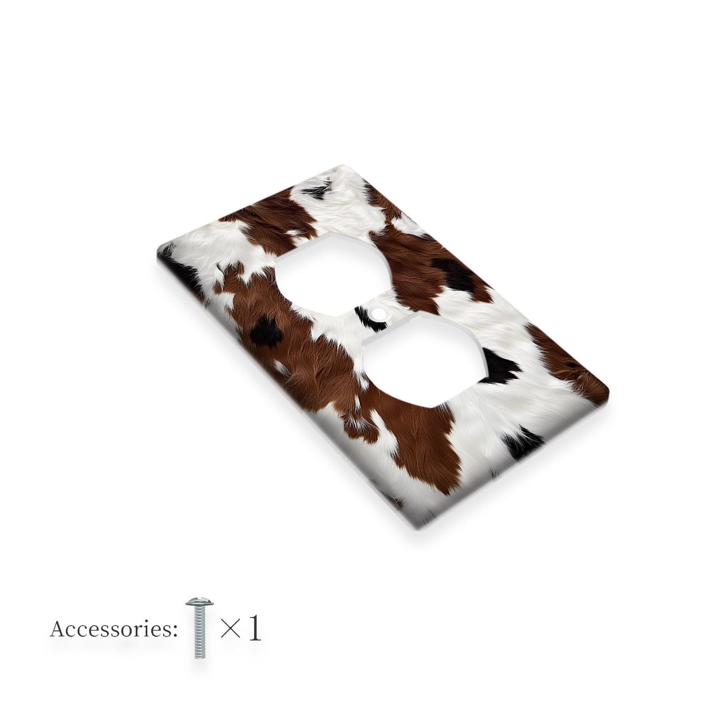 Western cow-print light switch cover for bedroom and bathroom walls, available in 1 or 2 gang sizes.