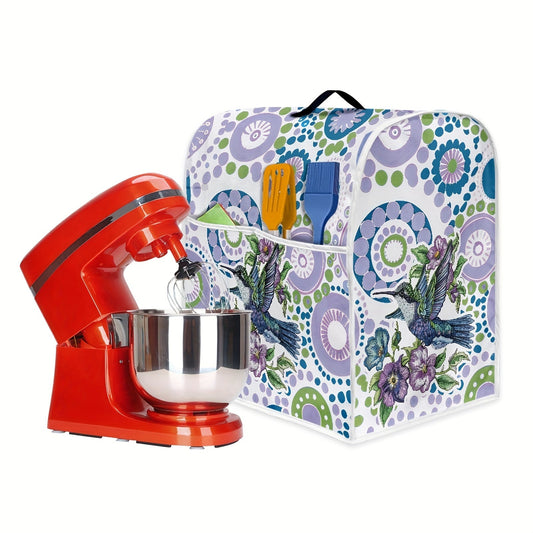 Protect your 6-8 quart mixer in style with this Vintage Floral and Hummingbird Print Stand Mixer Cover. This dust and splash proof kitchen appliance protector features pockets and a handle for easy transport. The universal fit ensures it will work with