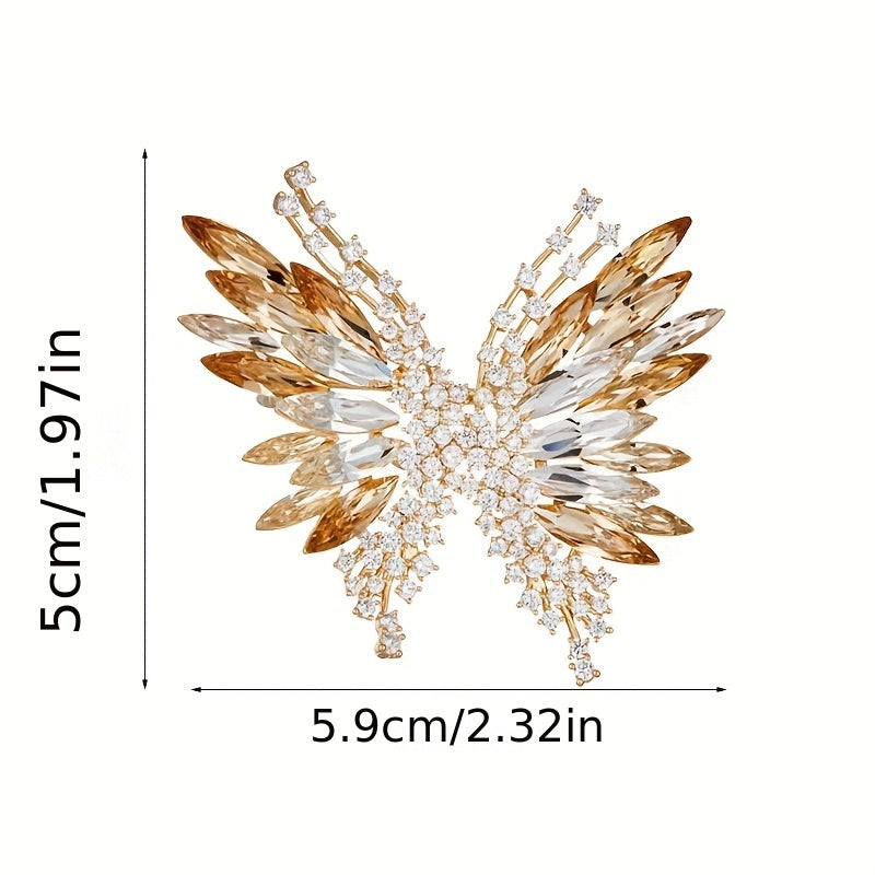 Stylish Gradient Crystal Butterfly Brooch - Sophisticated 3D Rhinestone Lapel Pin for Coats & Suits, Ideal Gift for Women, Graceful and Adorable Design, Inspired by Simulation Modeling, Unique Butterfly Shape with Irregular Form.