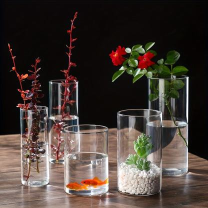 1 piece minimalist clear glass flower vase for floral wedding decor.