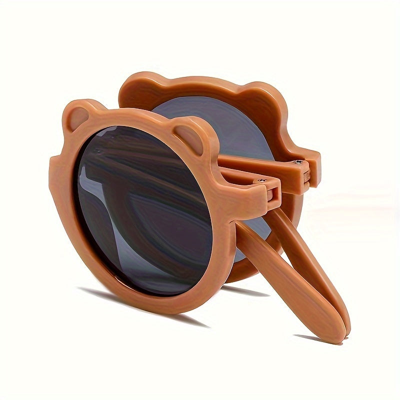 Portable folding fashion glasses for boys and girls with a cute, sweet, trendy cartoon bear design.