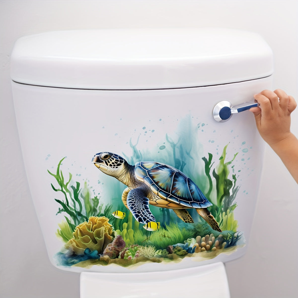 New Sea World Turtle Toilet Sticker for Bathroom Renovation, Removable Self-adhesive Decal for Aesthetic Home Decor