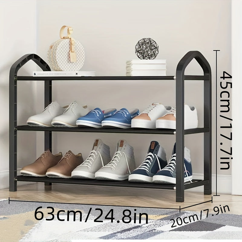 Black 3-Tier Stackable Shoe Rack, Plastic Free-Standing Organizer for Living Room, Floor Mount Shoe Shelf without Wooden Materials - No Electricity or Battery Required