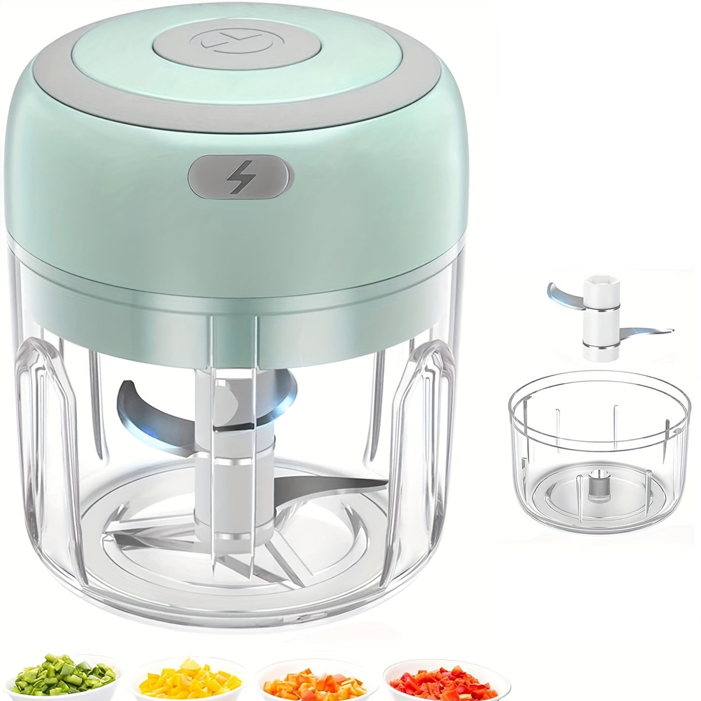 Upgrade your kitchen with this powerful Electric Food Chopper! This Wireless Portable Electric Chopper includes a Mini Electric Garlic Crusher, perfect for all your chopping needs. Also included is a USB Meat Grinder and Masher in 100/250ml sizes.