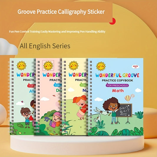 4 reusable handwriting calligraphy books for early learning - great gift for practicing numbers, alphabet, and drawing.