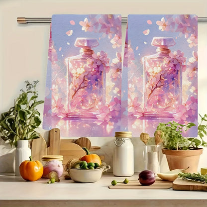 Set of 2 Ultra Soft Kitchen Towels with a bottle of your favorite perfume to bring back memories of our special moments. These highly absorbent dish hand towels are perfect for holiday decor. Machine washable and measuring 16x24 inches. Code