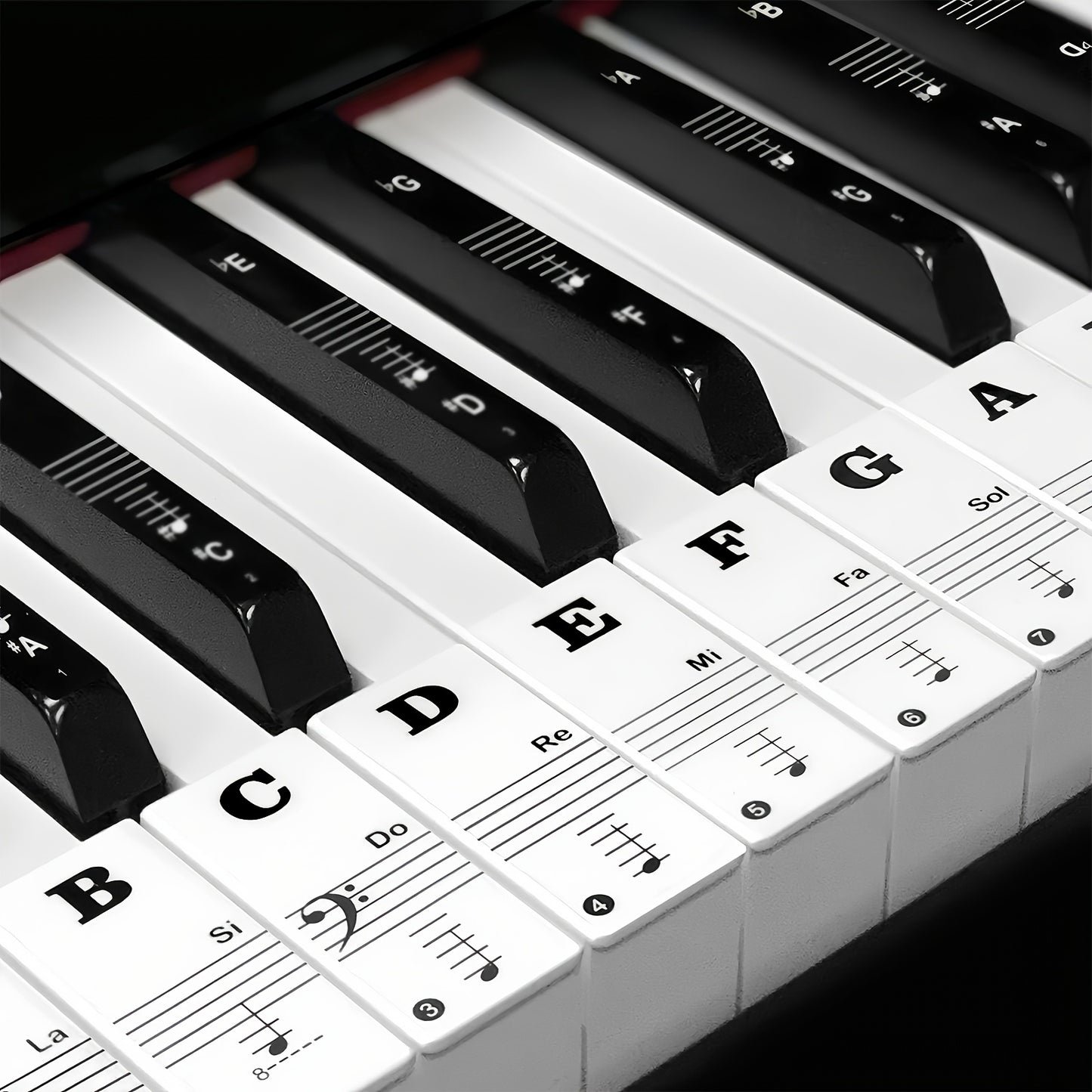 Simple Piano Key Stickers for Beginners - Fits Various Keyboards, Removable & Durable, Black