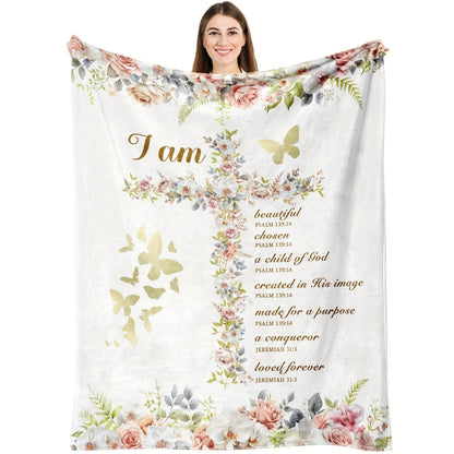 Christian Faith Throw Blanket for Women - Modern Design, Suitable for All Seasons, Easy to Clean, Made of Polyester, Featuring Bible Verses, Versatile Knitted Character Theme - Perfect for Religious Gifts, Birthdays