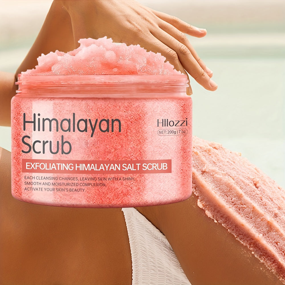 7oz/200g Himalayan Salt Exfoliating Body Scrub for all skin types. Contains Coconut Oil and Glycerin for gentle, moisturizing care. Creamy texture with natural exfoliation and brightening