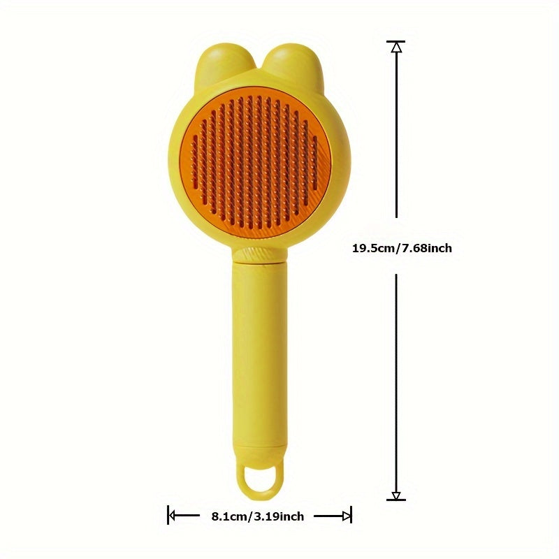 1pc PetPro Self-Cleaning Slicker Brush for Cats and Dogs with Stainless Steel Bristles, Plastic Handle, Release Button, and Ergonomic Grip. Great for grooming indoor pets.