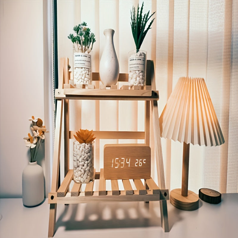 Modern Foldable Wooden Double-Layer Desktop Ladder Shelf, Ideal for Dorm Rooms - No Electricity or Battery Required