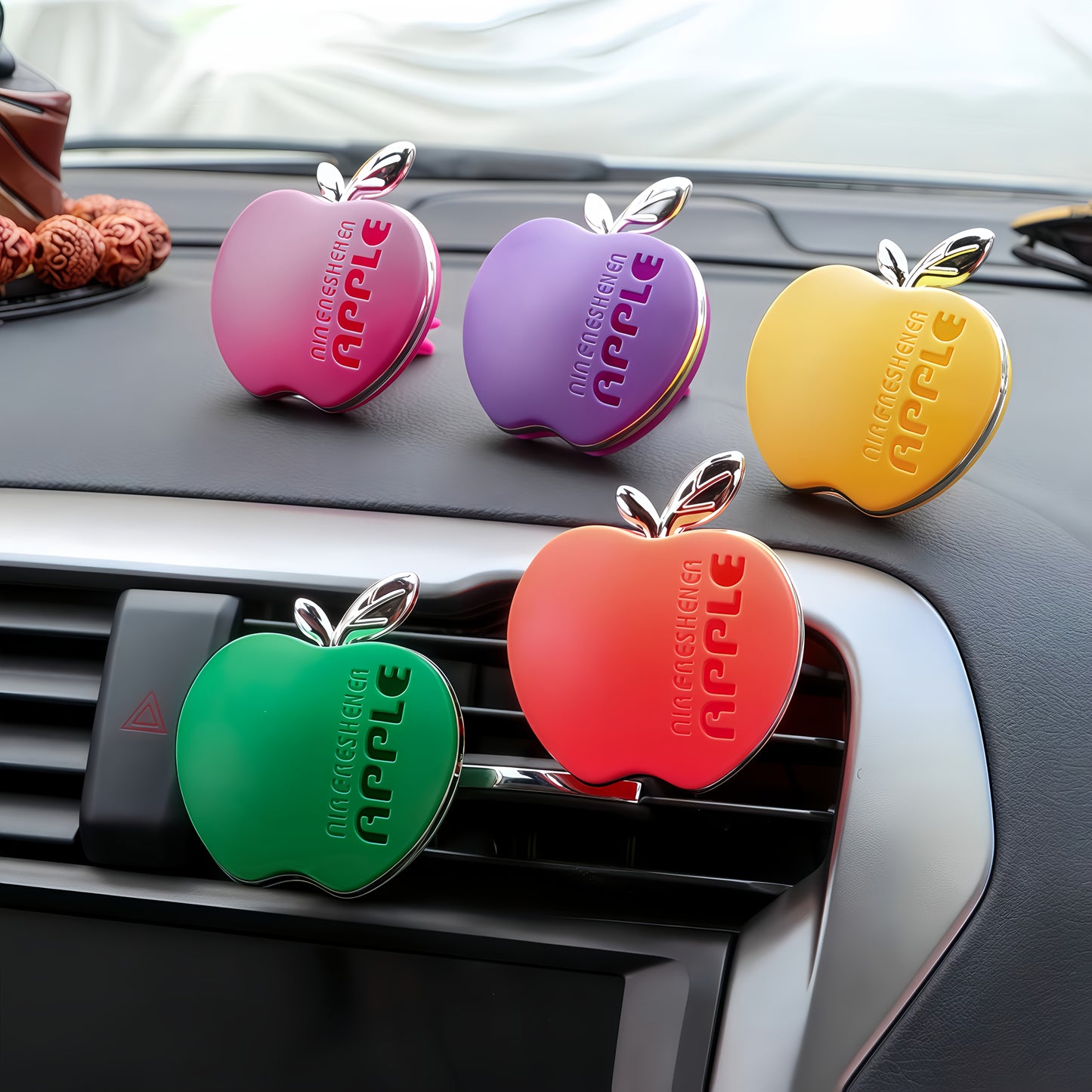 AAZRZR Apple-Shaped Car Air Freshener - Vibrant Multi-Color Scent Diffuser, Cute and Functional Auto Accessory, Alcohol-Free