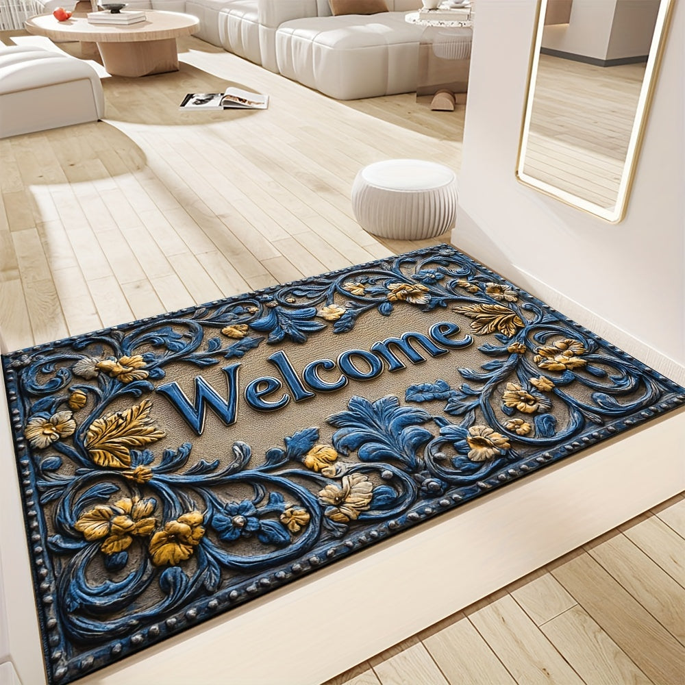 Modern Abstract Line Welcome Doormat featuring Botanical Pattern, Non-Slip & Easy to Clean Polyester Rug for Indoor & Outdoor Use - Great for Entryway, Bedroom, or Balcony - Perfect Holiday Gift