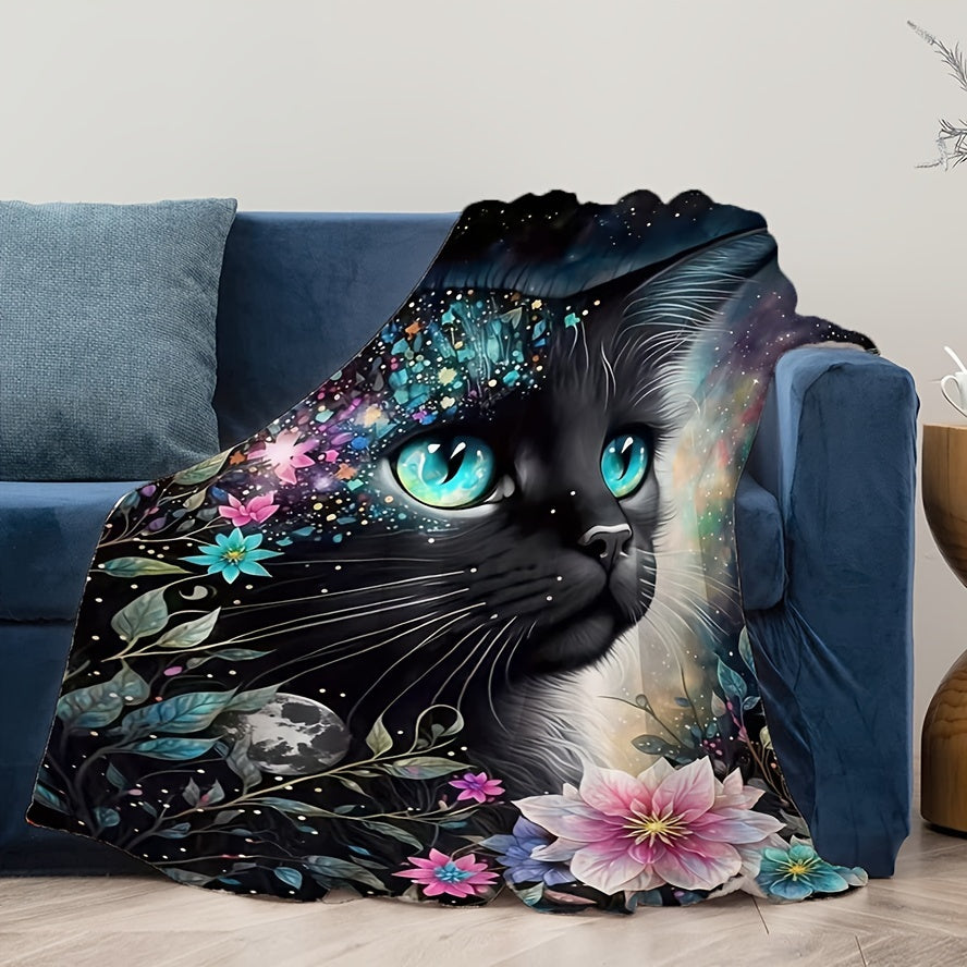 Black Cat Animal Blanket - 1 piece Flannel Throw Blanket suitable for all seasons. Perfect for use on beds, couches, and chairs. An Amazon's top-selling animal-themed gift blanket, ideal for winter naps, sofa covers, air conditioning, and sleepovers.