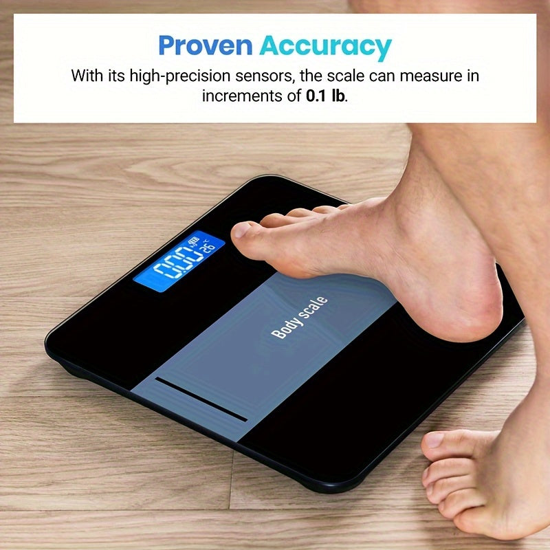 1pc Digital Bathroom Scale with Temperature, Lighted LCD Display, Rounded Corners, 181.44 KG Capacity.