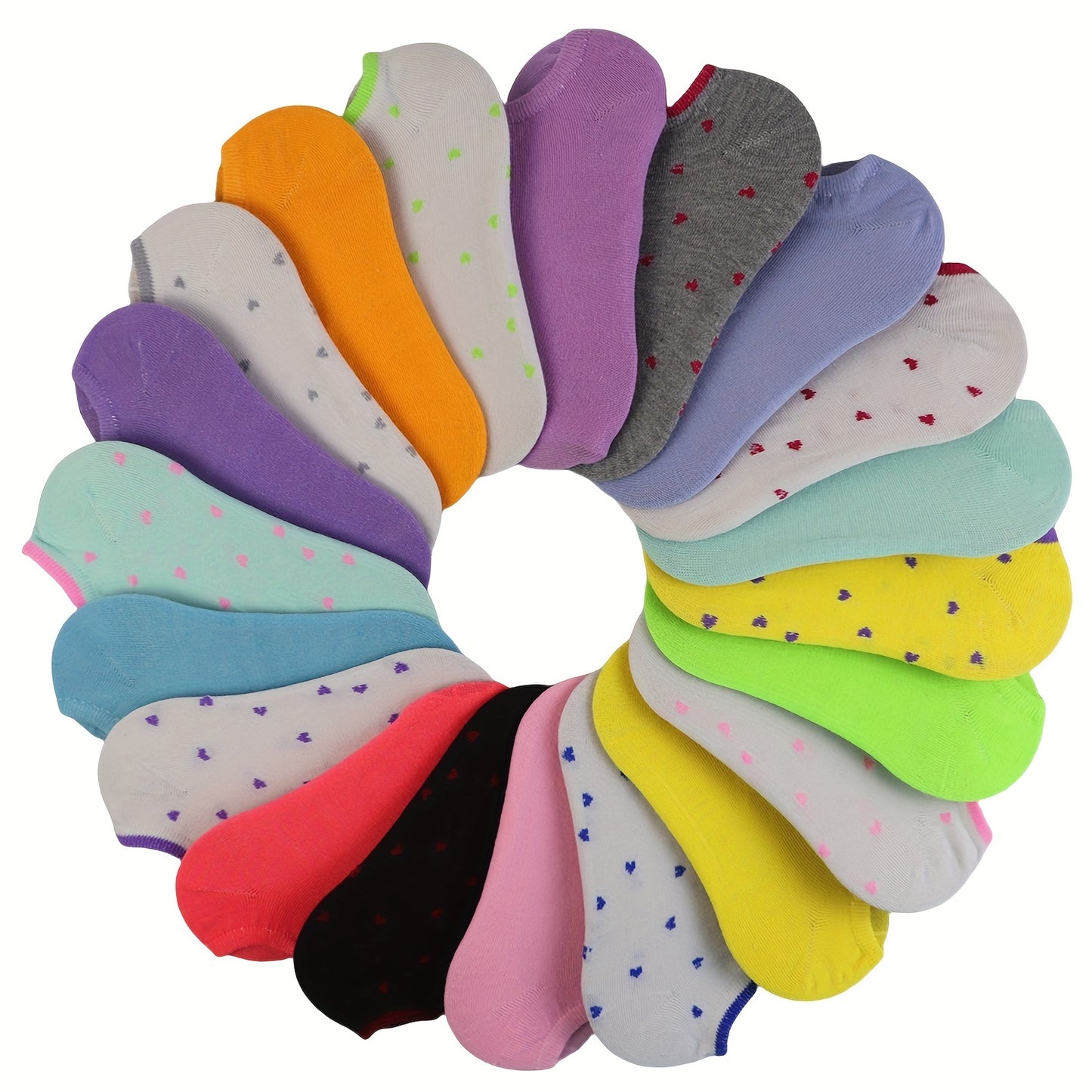 20 pairs of candy-colored, lightweight, and breathable low cut ankle socks for women.