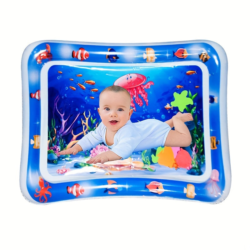 Inflatable Jellyfish Play Mat featuring underwater theme with sea creatures, promotes motor skills and interactive fun learning, made of durable PVC material.