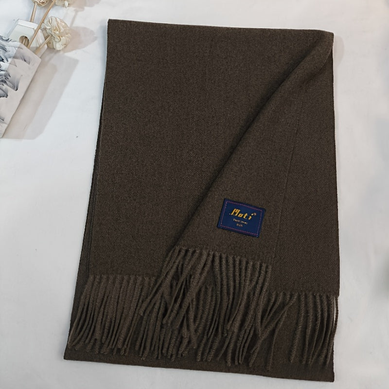 Soft and warm polyester shawl for men with tassels - Stylish and comfortable solid color scarf, ideal for fall and winter season.