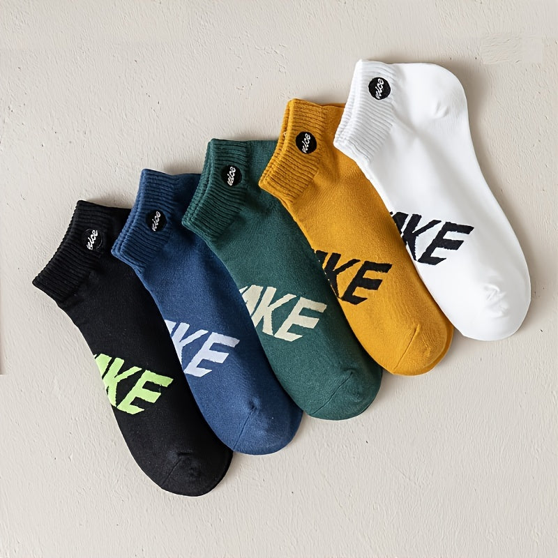 5 Pairs of Men's Simple Fashion Low Cut Socks for All Seasons, Anti Odor & Sweat Absorption, Comfy & Breathable Casual Wear