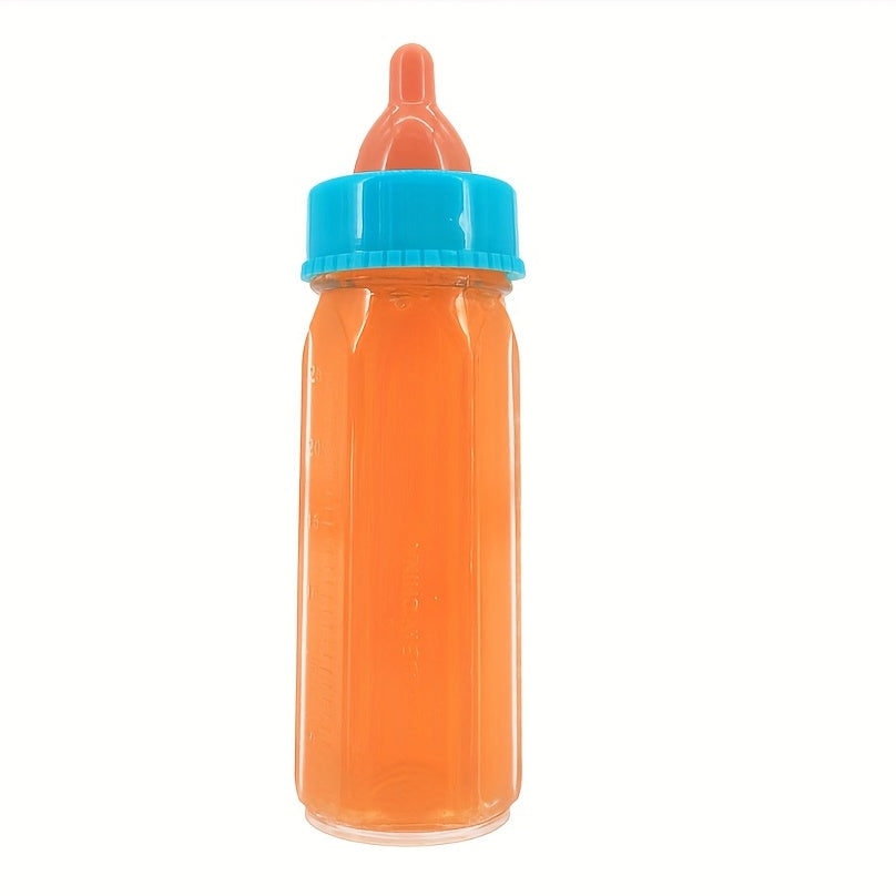 Set of baby doll feeding bottles, including 8.48 cm milk bottles and 9.5 cm juice bottles, comes with a toy pacifier. Perfect baby doll accessories for kids' gift.