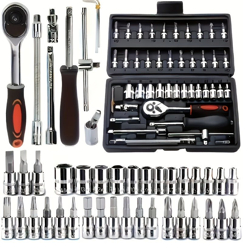 150-piece Chrome Vanadium Steel Socket Wrench Set with Torx Bit Kit for auto and home repair, includes storage case, ready to use with no assembly required, battery not included.