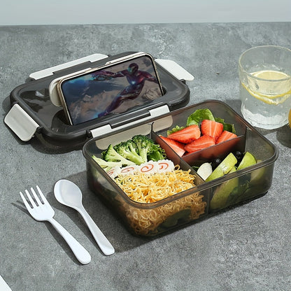 1-Piece Bento Boxes with Utensils - Ideal for On-the-Go Meals - Perfect for Travel, Camping, School, or Office - Safe for Microwave, Dishwasher, and Freezer Use - Durable Plastic Containers