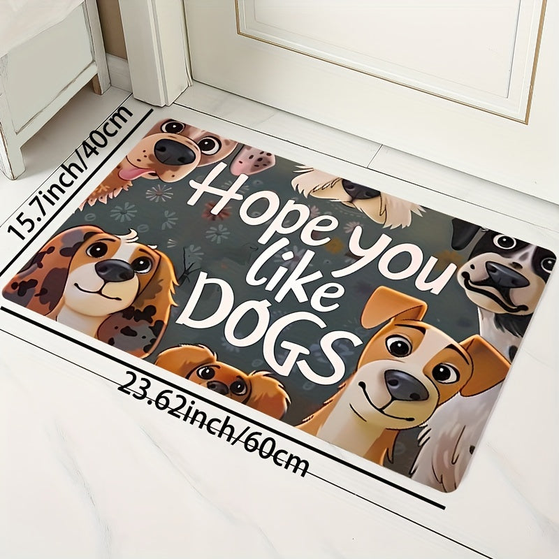 A charming cartoon dog-themed polyester doormat designed for cuteness. This soft and thickened 8mm bath mat is machine washable and features a non-slip design, making it perfect for a kitchen rug, living room carpet, bedroom mat, or indoor entrance floor