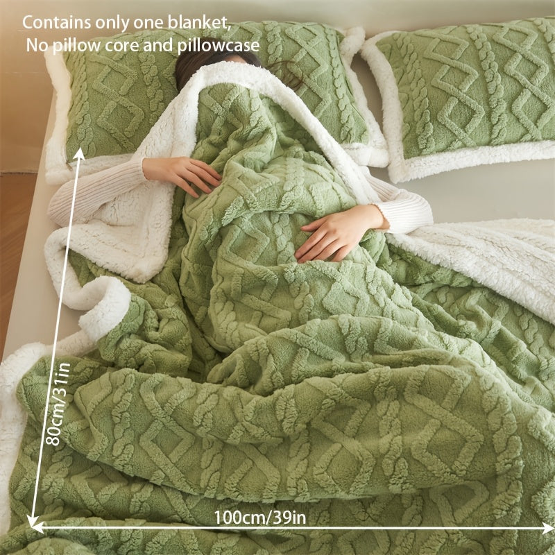 Luxurious Matcha Green Double-Layer Taffeta Fleece Blanket - Featuring 210g of Lamb Velvet and 220g of Cuff for Ultimate Comfort. Perfect for Bedroom, Living Room, or Office - Suitable for All Seasons. Easy to Clean in the Washing Machine with a