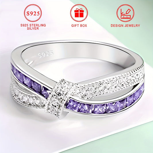 Ring:

This stunning ring is made of 925 sterling silver, with colorful shiny zirconia stones that form a cross bow design and feature a beautiful purple zirconia inlay. It is the perfect accessory for daily wear, parties, and holidays. This ring makes a