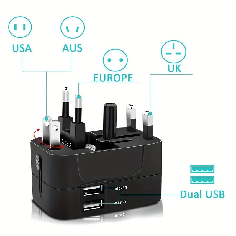 Travel adapter with two USB charging ports