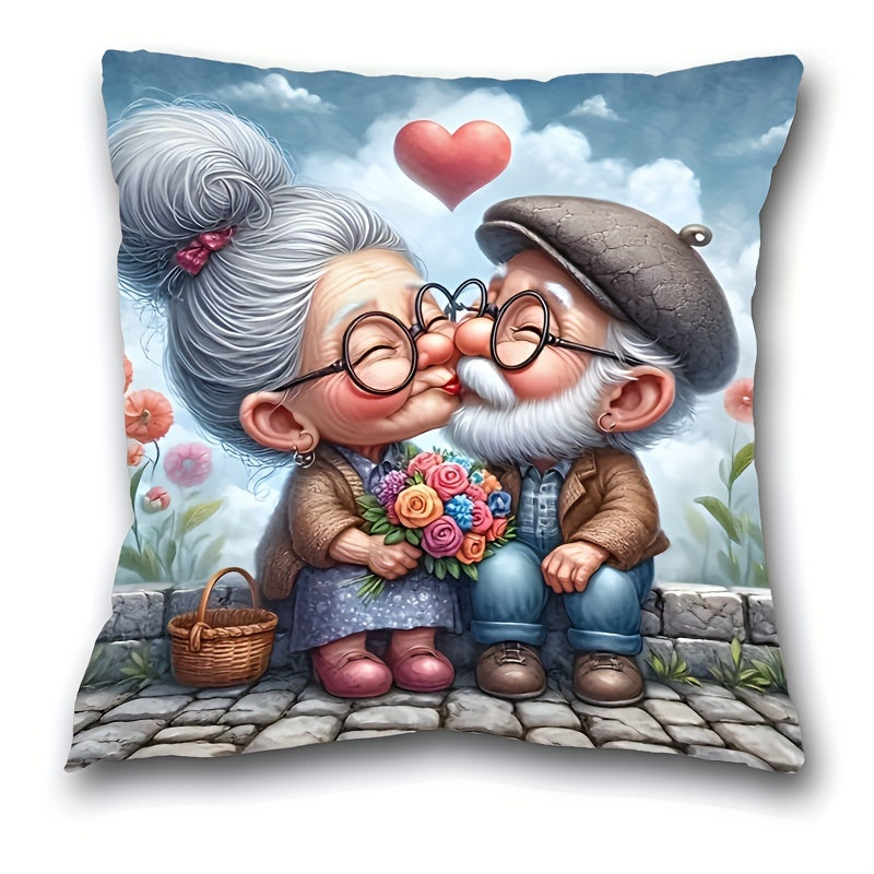 Chic couple-themed plush pillowcase 44.96cm x 44.96cm with zipper. Machine washable. Architectural collectible for home and bedroom decor (pillow not included).