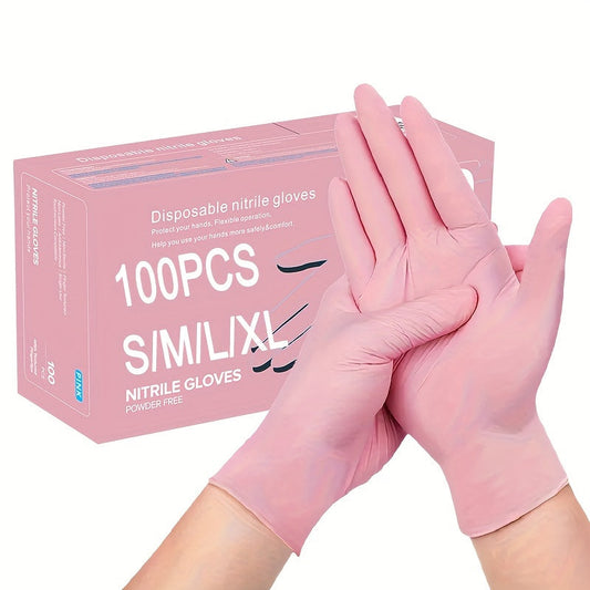 Pink High Quality Nitrile Disposable Gloves - Pack of 100 | Waterproof, Durable, Ideal for Kitchen, Cleaning, Tattoo, Beauty Salon, Hair Dyeing, Hotel, Pet Care, and Home Use