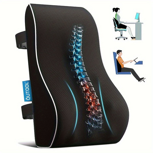 Ergonomic lumbar support cushion with memory foam backrest pillow, adjustable straps for posture correction. Ideal for office chairs and desk workstations.