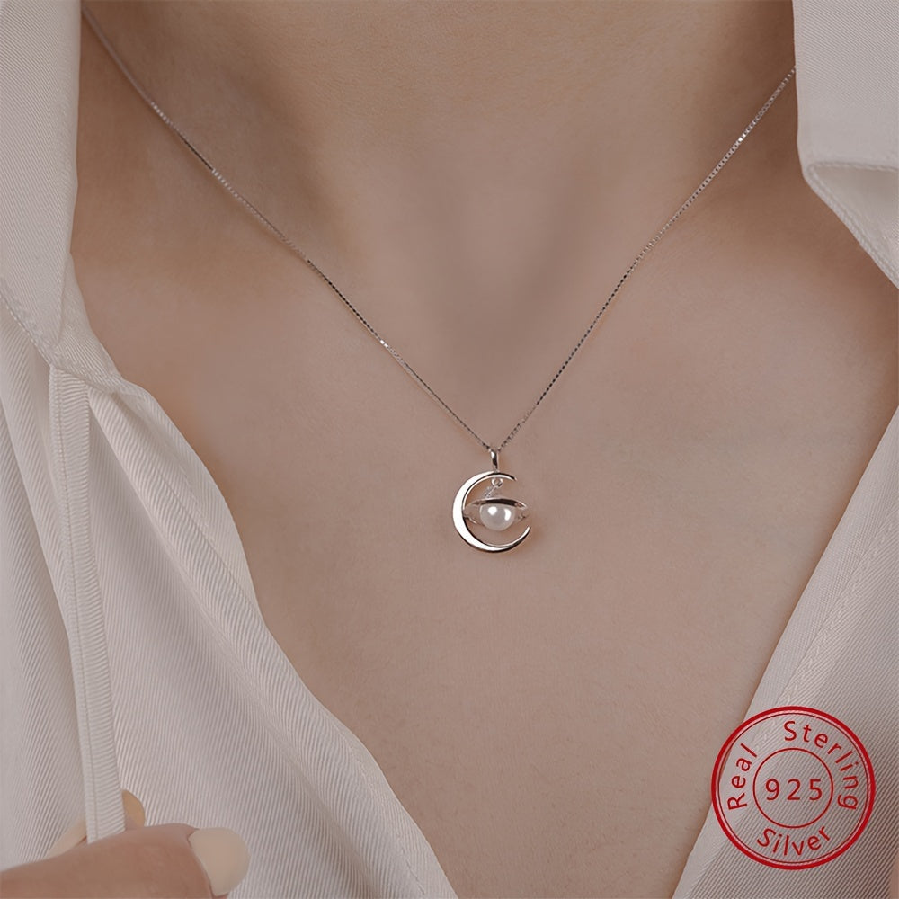 2.2 The Moon Around The Planet S925 Sterling Silver Pearl Pendant Necklace, an Exquisite and Elegant Gift for Girls on Valentine's Day or Birthday.