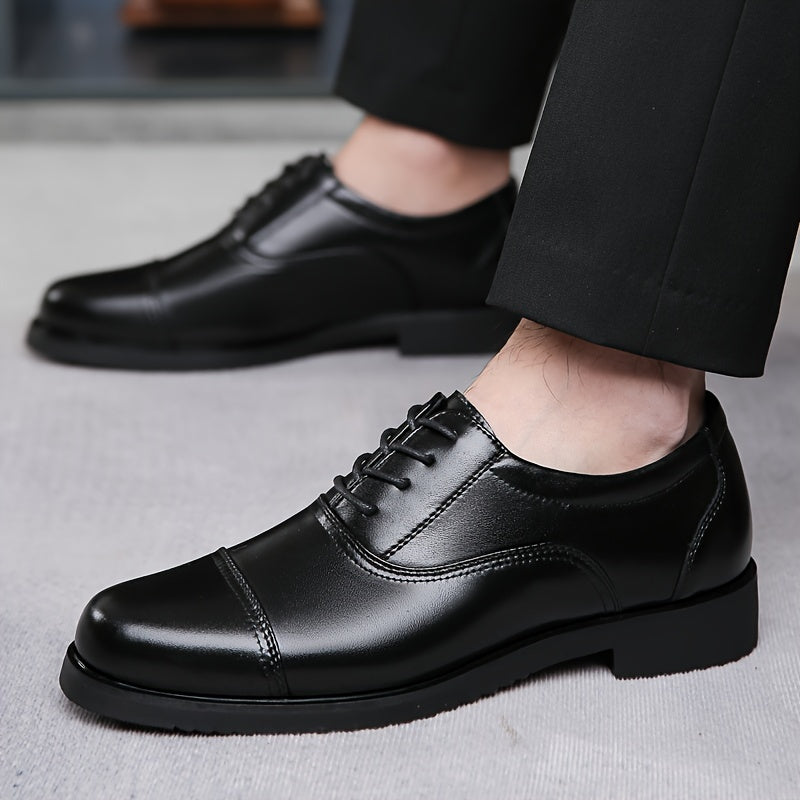 Men's large size lace up casual work and business shoes made of three joint microfiber leather with a rubber sole.